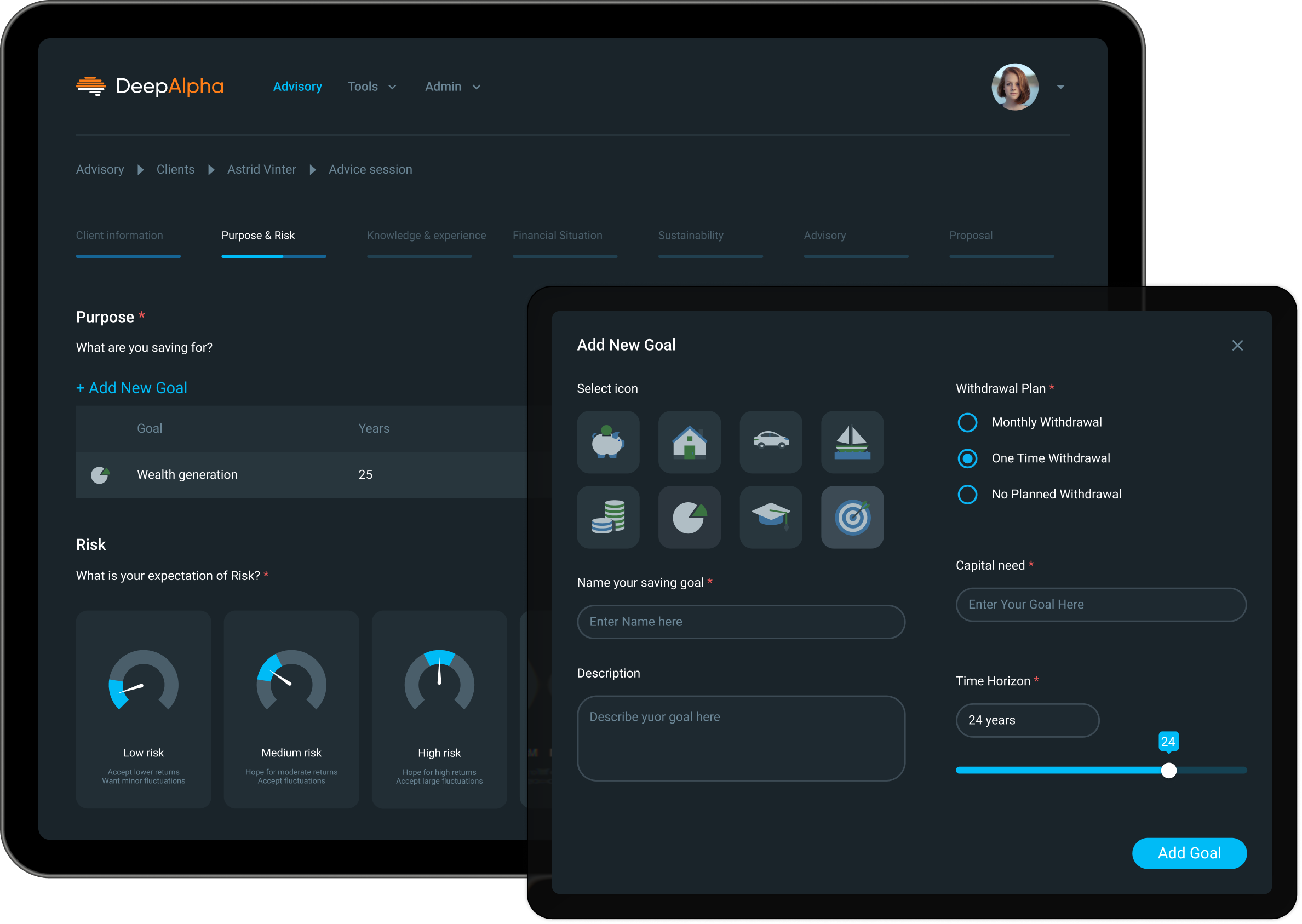 Quantfolio advisory platform on tablet and mobile